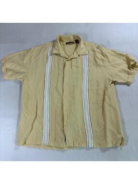 Cubavera Shirt Men XL Beige Linen Blend Camp Button Up Guayabera Casual Short